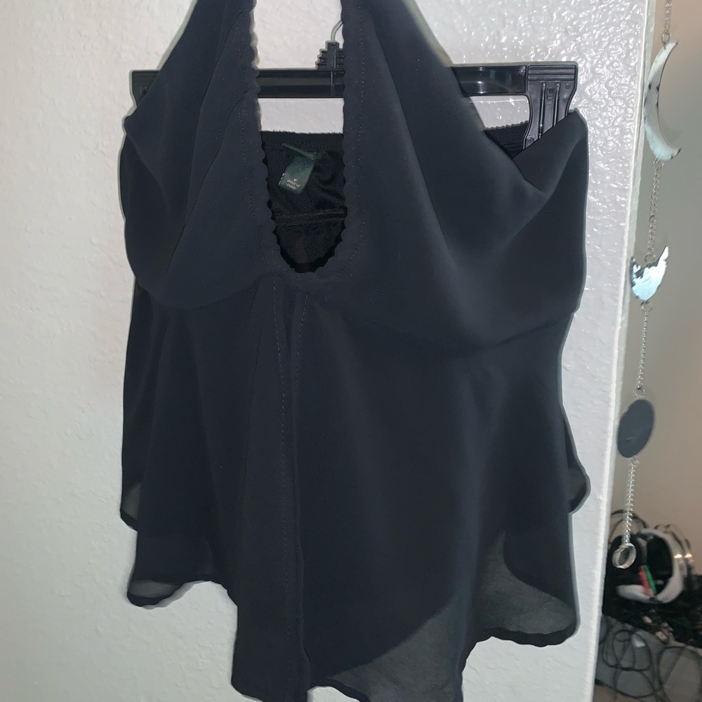 Black ruffle halter top